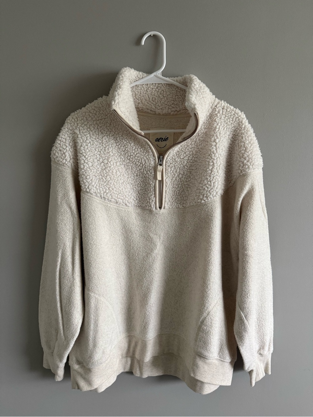 aerie Cream Sherpa Half‑Zip Pullover